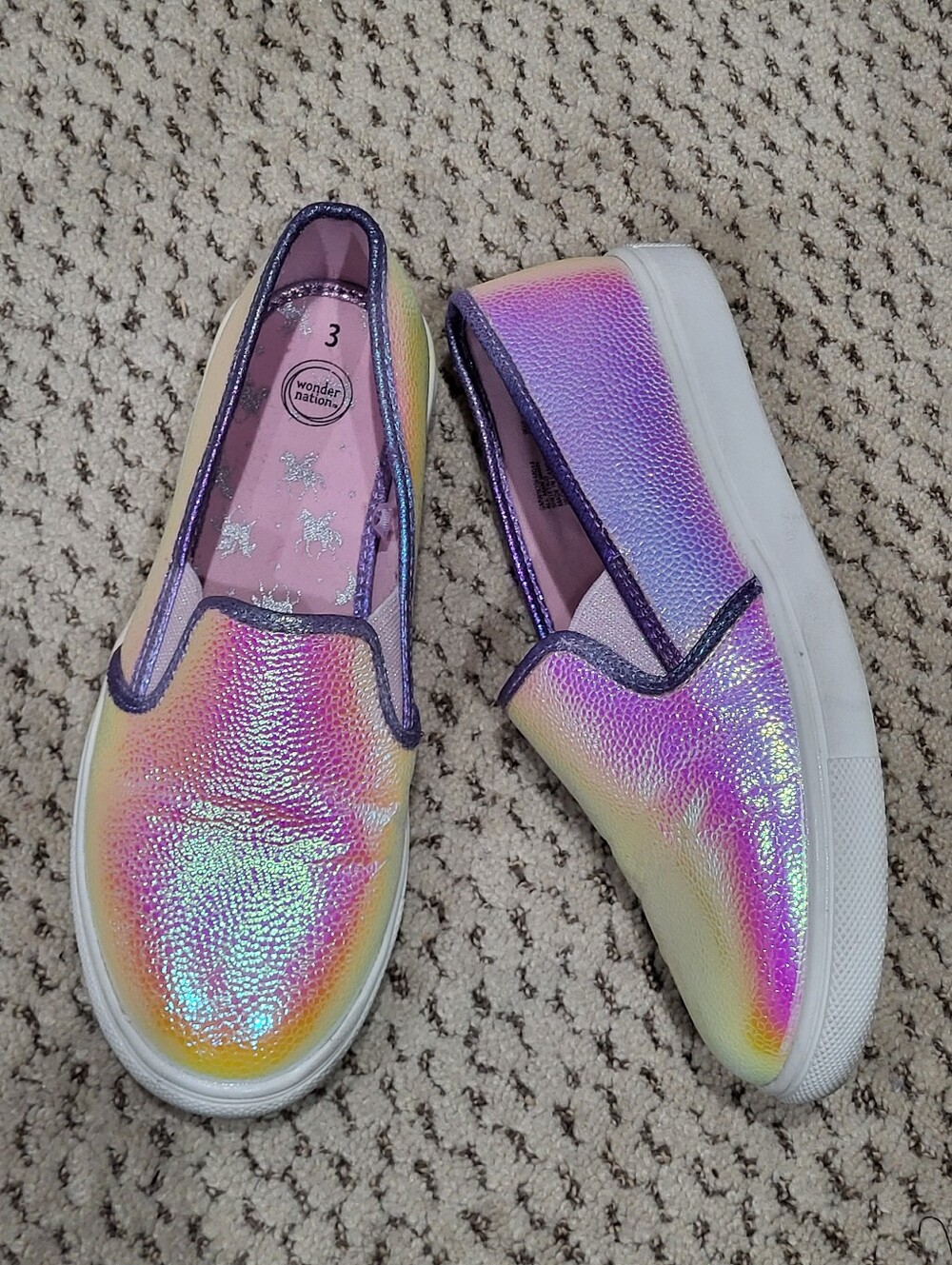 Kids Embossed Rainbow Irridescent slip on sneakers